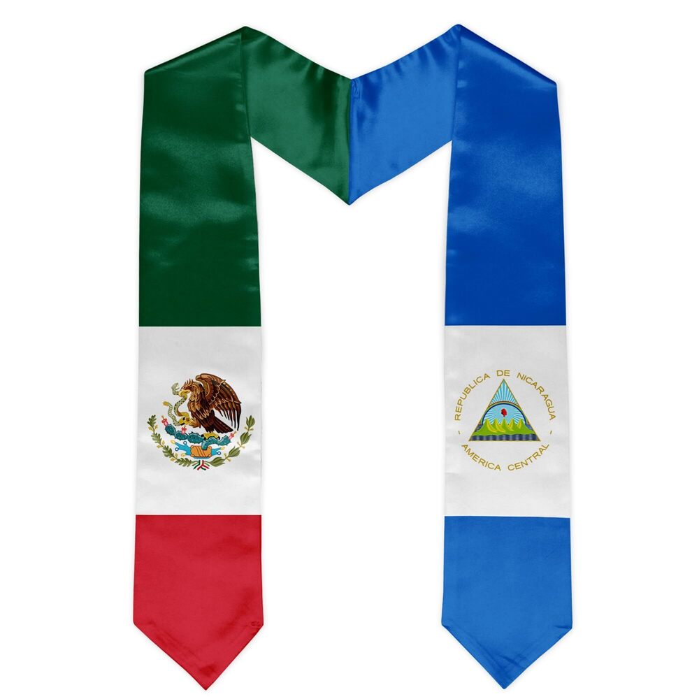 7282 Mexico Nicaragua Mixed Flag Graduation Stole Sash Mexican Flag